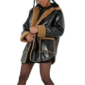 ASOS black faux leather bonded shearling shacket